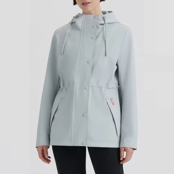 HUNTER Abbey Short Rubberized Rain Jacket w/ Hood XL Silver Grey NWT - Picture 12 of 17